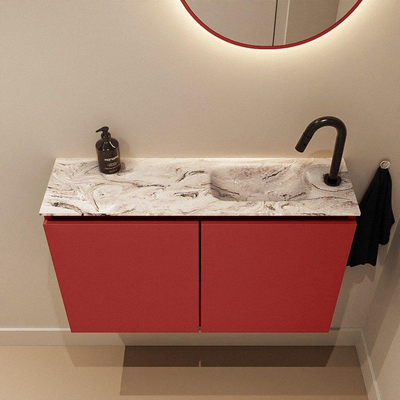 MONDIAZ TURE-DLUX 80cm toiletmeubel Fire. EDEN wastafel Glace positie rechts. Met 1 kraangat.