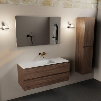 Mondiaz AIVY Ensemble de meuble - 120x45x50cm - 0 trous de robinet - 1 vasque talc Solid surface - Centre - 2 tiroirs - avec miroir - Melamine Mocha