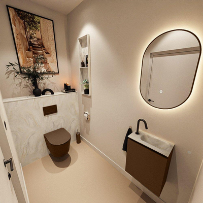 MONDIAZ TURE-DLUX 40cm toiletmeubel Rust. EDEN wastafel Ostra positie rechts. Met 1 kraangat.