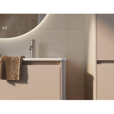 Thebalux Sunny Ensemble de meuble de salle de bains - 82x46x57cm - lavabo - céramique - 1 trou de robinet - blanc brillant - meuble bas - 2 tiroirs - sans poignée - placage bois - Sahara Sand (beige)