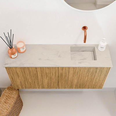 Mondiaz JOYA-DLUX Meuble de salle de bains 90cm - couleur Chêne - Vasque FAYE position Droite Sans trou de robinet couleur Opalo
