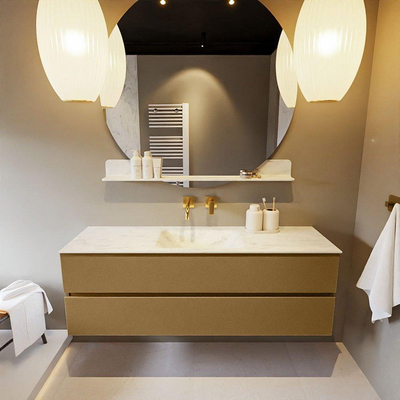 Mondiaz VICA-DLUX ensemble de meuble de salle de bain - 150cm - meuble sous-vasque oro - 2 tiroirs - lavabo encastrée cloud milieu - sans trous de robinet - version haute de 60cm - opalo