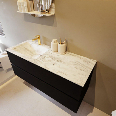 Mondiaz VICA-DLUX ensemble de meuble de salle de bain - 120cm - meuble sous-vasque urban - 2 tiroirs - lavabo encastré cloud gauche - 1 trou de robinet - version haute de 60cm - glace