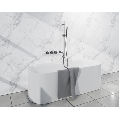 Fortifura Nebbio Badcombinatie-set - thermostaatkraan - glijstang - met geïntegreerde - wandaansluitbocht - metalen doucheslang - staaf handdouche - uitloop - PVD - geborsteld gunmetal (antraciet)
