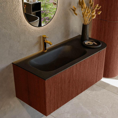 Mondiaz KURVE Badkamermeubelset - 105x46x40cm - 1 lade - 1 deur - wastafel solid surface - links - 1 kraangat - Ruby