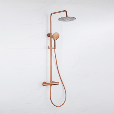 Fortifura Calvi Ensemble de douche pluie - thermostatique - douche principale 30cm - flexible lisse - douchette ronde - Cuivre brossé PVD (Cuivre)