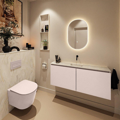 MONDIAZ TURE-DLUX Meuble WC 120 cm Rosee. Lavabo EDEN Ostra position milieu. Sans trou de robinet.