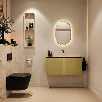 MONDIAZ TURE-DLUX Meuble toilette - 100cm - Oro - EDEN - vasque Frappe - position centrale - sans trou de robinet