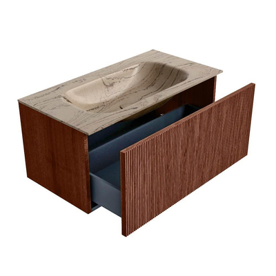 MONDIAZ KURVE-DLUX Meuble de salle de bains 90 cm couleur Ruby avec 1 tiroir et 0 porte. Lavabo BIG SMALL Central 1 trou de robinet Arena.