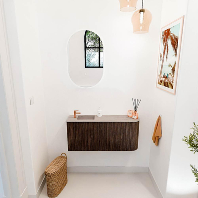Mondiaz JOYA-DLUX 91.6cm toiletmeubel - ronding rechts kleur Walnut - Wastafel FAYE positie Links 1 kraangat kleur Saba.