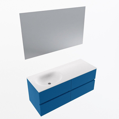 Mondiaz VICA ensemble de meuble de salle de bain - 120cm - meuble sous-vasque jeans - 4 tiroirs - lavabo moon gauche - 1 trou de robinet - couleur talc - miroir LED - version XL 60cm de haut