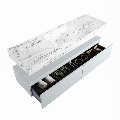 Mondiaz ALAN-DLUX Ensemble de meuble - 150cm - meuble Clay mat - 2 tiroirs - Lavabo Cloud Glace suspendu - vasque Centre - 0 trous de robinet