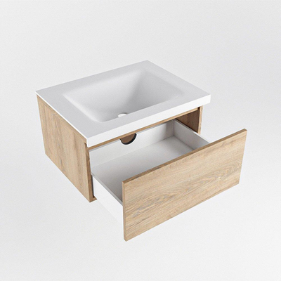 Mondiaz BUKLA Badkamermeubelset - 60x45x34cm - 1 kraangat - wasbak midden - solid surface - Talc - greeploos - 1 lade - Melamine - Washed Oak