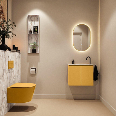 MONDIAZ TURE-DLUX 60cm toiletmeubel Ocher. EDEN wastafel Glace positie rechts. Met 1 kraangat.