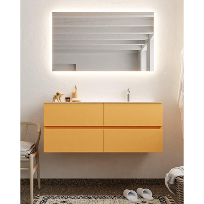 Mondiaz VICA ensemble de meuble de salle de bain - 120cm - meuble sous-vasque ocre 4 tiroirs - lavabo nuage droite - 1 trou de robinet - version XL 60cm haut