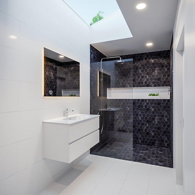 ENSEMBLE DE MEUBLE MONDIAZ VICA - 100cm - 2 tiroirs - lavabo Denia central - 1 trou de robinet - céramique talc