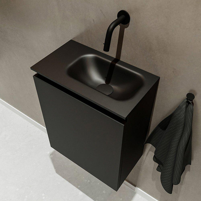 MONDIAZ TURE Kit lave-mains - 40x23x50cm - 0 trous de robinet - 1 porte - urban mat - Lavabo à droite - Solid Surface Noir