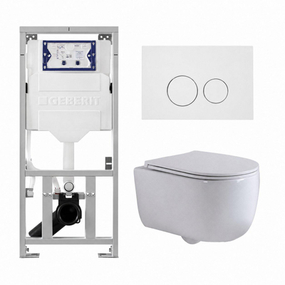 QeramiQ Dely Swirl Toiletset - 36.3x51.7cm - Geberit UP320 inbouwreservoir - met Burda frame - slim zitting - glans witte bedieningsplaat - ronde knoppen - glans wit