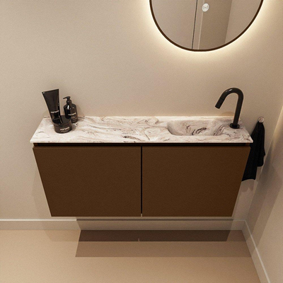 MONDIAZ TURE-DLUX Meuble toilette - 100cm - Rust - EDEN - vasque Glace - position droite - 1 trou de robinet