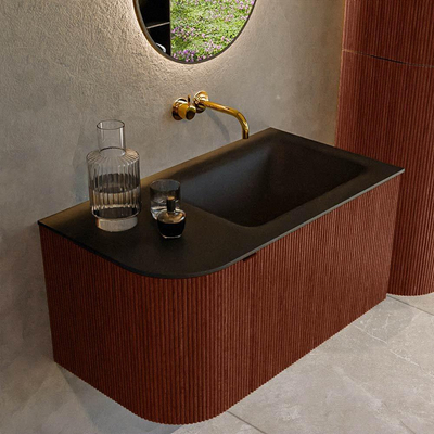 Mondiaz KURVE Ensemble de meuble de salle de bains - 85x46x40cm - 1 tiroir - 1 porte - lavabo solid surface - à droite - sans trou de robinet - Ruby