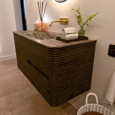 Mondiaz CIRO-DLUX Badkamermeubelset - 100x45x50cm - Solid surface wastafel Sombra - 1 wasbak Midden - zonder kraangaten - 2 lades - Shadow