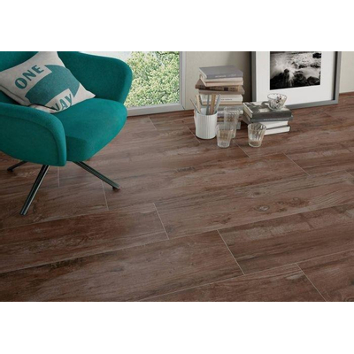 Cifre Ceramica Nebraska wand- en vloertegel - 60x10cm - 9mm - Rechthoek - gerectificeerd - Houtlook - Bruin mat