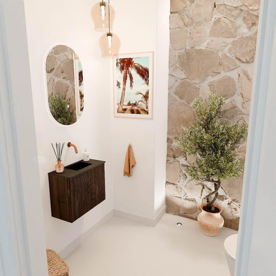 Mondiaz JOYA 50cm meuble de toilette - couleur Walnut - Vasque FAYE position Droite Sans trou de robinet couleur Urban