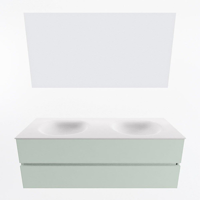 Mondiaz VICA ensemble de meuble de salle de bain - 140cm - meuble sous-vasque greey - 2 tiroirs - lavabo moon double - 2 trous de robinet - couleur talc - miroir LED - version XL 60cm de haut