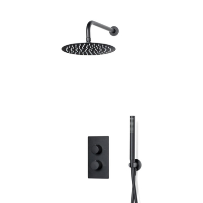 FugaFlow Eccelente Sobrado Colonne de douche pluie à encastrer thermostatique avec douche de tête 25cm et douchette stick carré Noir mat