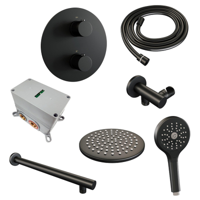 BRAUER Black Edition inbouw regendoucheset – Ø20 cm hoofddouche – 39.4 cm rechte wandarm – ronde handdouche