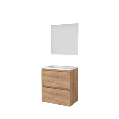 Basic-Line Ultimate 39 ensemble de meubles de salle de bain 60x39cm sans poignée 2 tiroirs lavabo acrylique 0 trous de robinetterie miroir éclairage mfc whisky oak