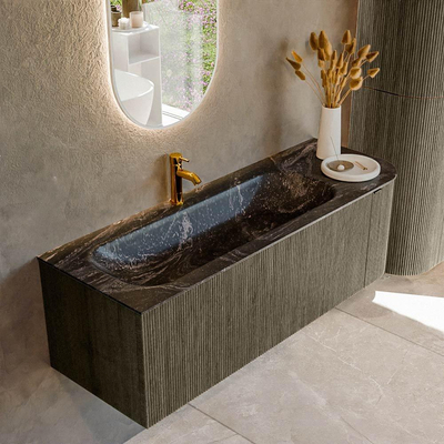 Mondiaz KURVE-DLUX Badkamermeubelset - 135x46x40cm - 1 lade - 1 deur - wastafel solid surface - links - 1 kraangat - Shadow