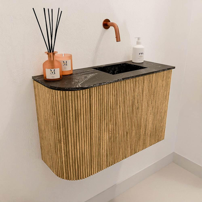 Mondiaz JOYA-DLUX 61.6cm toiletmeubel - ronding links kleur Oak - Wastafel FAYE positie Rechts Zonder kraangat kleur Lava.
