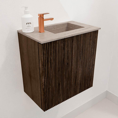 Mondiaz JOYA-DLUX Meuble de toilette 40cm - couleur Walnut - Lavabo FAYE position Droite 1 trou de robinet couleur Saba