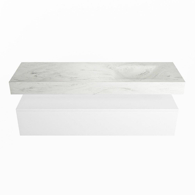 Mondiaz ALAN-DLUX Ensemble de meuble - 150cm - meuble Talc mat - 1 tiroir - Lavabo Cloud Opalo suspendu - vasque Droite - 0 trous de robinet