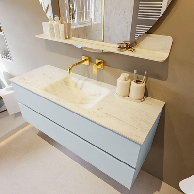 Mondiaz VICA-DLUX ensemble de meuble de salle de bain - 130cm - meuble sous-vasque argile - 2 tiroirs - lavabo encastré nuage milieu - sans trous de robinet - version haute 60cm - opalo