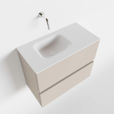 MONDIAZ ADA Toiletmeubel 60x30x50cm met 0 kraangaten 2 lades linen mat Wastafel Lex links Solid Surface Wit