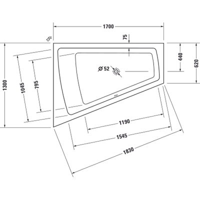 Duravit Paiova Kunststof bad acryl afgeschuind links - 170x130x46cm - zonder poten - glans wit