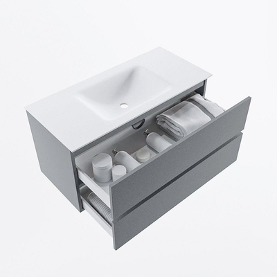 Mondiaz VICA ensemble de meuble de salle de bain - 100cm - meuble sous-vasque plata - 2 tiroirs - lavabo cloud milieu - sans trous de robinet - version haute de 60cm - talc