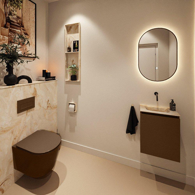 MONDIAZ TURE-DLUX Meuble toilette - 40cm - Rust - EDEN - vasque Frappe - position centrale - sans trou de robinet
