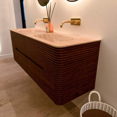 Mondiaz CIRO-DLUX Badkamermeubelset - 140x45x50cm - Solid surface wastafel Saba - 2 wasbak Dubbel - zonder kraangaten - 4 lades - Ruby