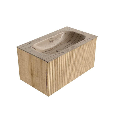 MONDIAZ KURVE-DLUX 80cm badmeubel kleur Oak met 1 lade en 0 deuren. Wastafel BIG SMALL Midden 1 kraangat Arena.