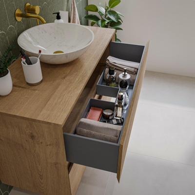 Saniclass Holz Pure Ensemble meuble de salle de bains - 100x45x60cm - 2 tiroirs - 1 lavabo - 1 trou de robinet - trop-plein - Chêne naturel