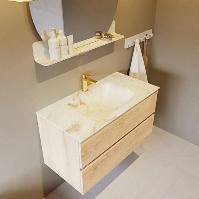 MONDIAZ VICA-DLUX Ensemble meuble de salle de bains - 90cm - sous-meuble chêne blanchi - 2 tiroirs - lavabo encastré cloud au milieu - 1 trou de robinet - version haute 60cm - frape