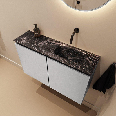 MONDIAZ TURE-DLUX 80cm toiletmeubel Plata. EDEN wastafel Lava positie rechts. Zonder kraangat.
