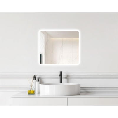 Saniclass Lumen Miroir de salle de bains - 60x70cm - avec angles arrondis - installation horizontale / verticale - éclairage LED indirect - antibuée - infrarouge