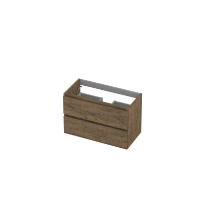 INK Wastafelonderkast - 80x40x52cm - 2 lades - greeploos - met houten keerlijst - MFC - Naturel eiken