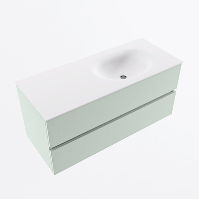 Mondiaz VICA ensemble de meuble de salle de bain - 110cm - meuble sous vasque greey - 2 tiroirs - lavabo moon droite - sans trous de robinet - version haute de 60cm - talc