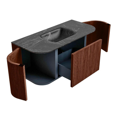 Mondiaz KURVE-DLUX Badkamermeubelset - 100x46x40cm - 1 lade - 2 deuren - wastafel solid surface - midden - 1 kraangat - Ruby