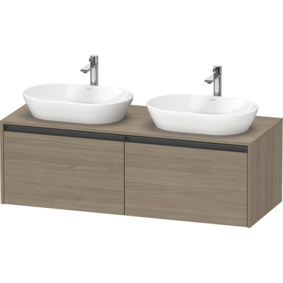 Duravit Ketho 2 meuble sous-lavabo avec plaque console incluse avec 2 tiroirs pour lavabos doubles 140x55x45.9cm avec poignées chêne anthracite terra mat